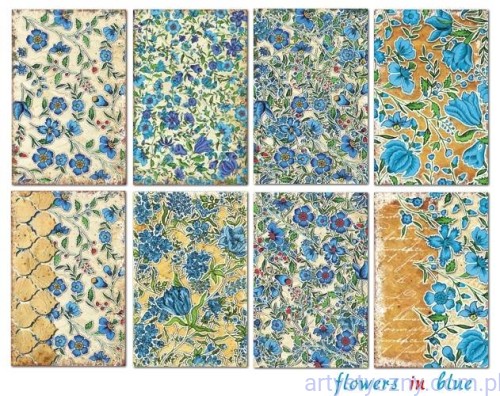 Papiery Mini do Scrapbookingu M39, Flowers in blue 24 ark