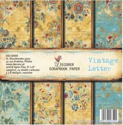 Papiery do Scrapbookingu 15x15cm, Vintage Letter 24 ark