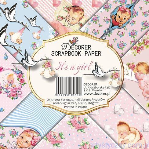 Zestaw papierów do scrapbookingu - It's a girl - papier scrapbook 15x15cm
