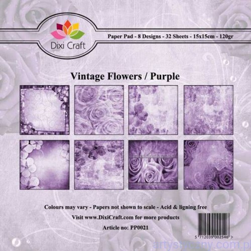 Papiery Dixi Craft - 15x15cm Vintage Flowers Purple PP0021