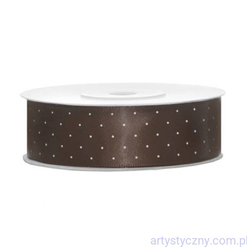 Tasiemka Wstążka Satynowa 25mm - Brązowa w Kropki - 3 metry