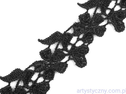 Czarna Koronka Gipiurowa Kwiaty - 1 metr
