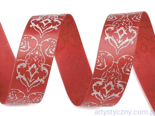 Wstążka Satynowa z Brokatem 3 m - Czerwona,Srebrna
