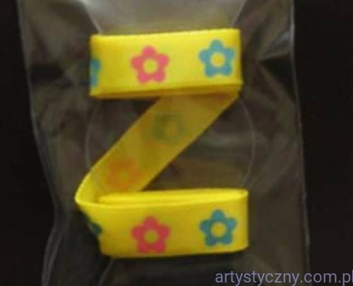 Tasiemka Wstążka Satynowa - Żółta w Kwiatki nr 11