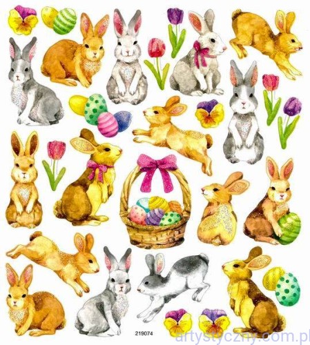 Naklejki z Brokatem 29szt Wielkanocne Zajączki 087