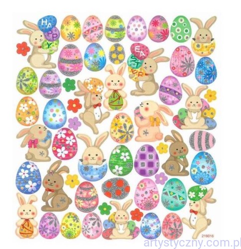 Naklejki z Brokatem 56szt - Pisanki i Zajączki 009