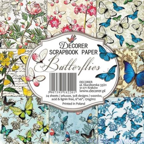 Zestaw papierów do scrapbookingu  Butterflies Motyle - 15x15cm