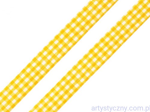Biało-Żółta Wstążka Tasiemka w Kratkę 12mm - 5 metrów
