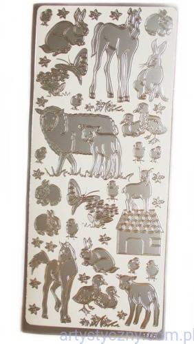 Naklejki Srebrne - Zajączki Kaczki Owce Kurczaczki 1850