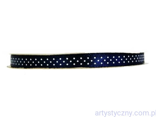 Tasiemka Satynowa Wstążka 6mm - Granatowa w Kropki - 3 metry