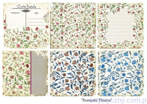 Papiery do Scrapbookingu 20x20cm, Romantic Flowers, 6 ark
