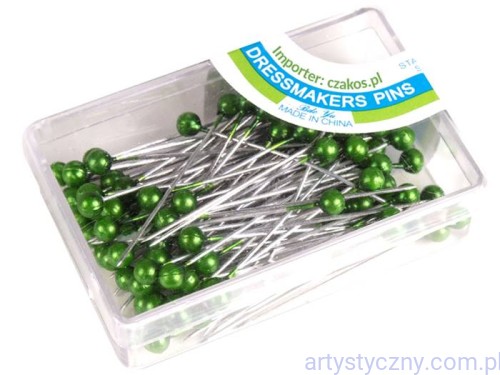 Szpilki z Perełką 35mm Długie Ozdobne 80szt Zielone