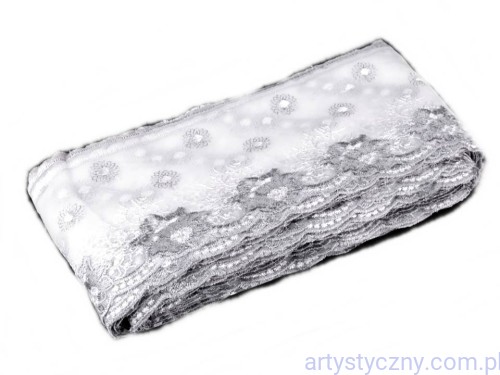 Taśma Koronka na monofilu 14 cm - Biało-Srebrna 1m