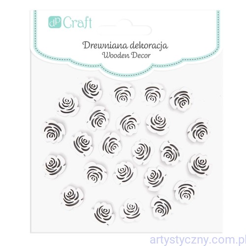 Drewniane Kwiatki Róże Różyczki Białe 2cm - 24szt