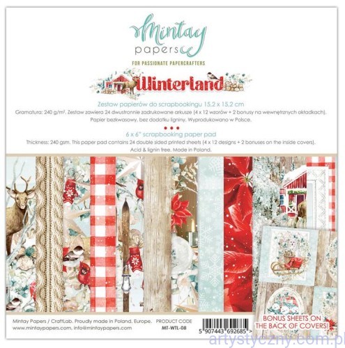 MT-WTL-08 Zestaw papierów do scrapbookingu Mintay - Winterland - 15x15cm