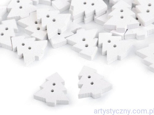 Guziki drewniane dekoracyjne Białe Choinki - 10 sztuk