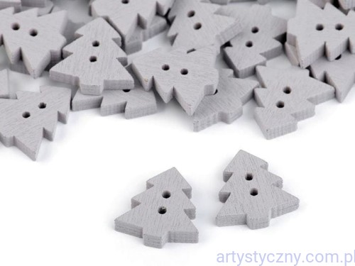 Guziki drewniane dekoracyjne Szare Choinki - 10 sztuk