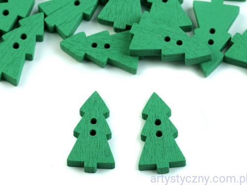 Guziki drewniane dekoracyjne Zielone Choinki Duże - 10 sztuk