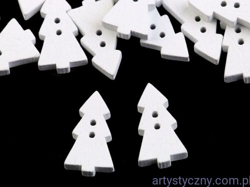 Guziki drewniane dekoracyjne Białe Choinki Duże - 10 sztuk