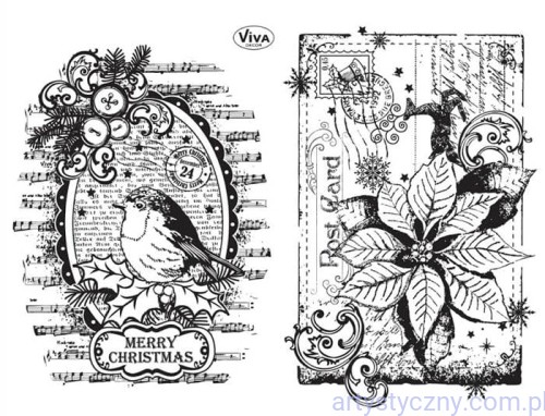 Stemple Akrylowe VIVA - Robin and Poinsettia - Boże Narodzenie - 091