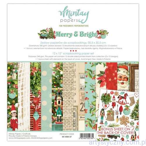 Zestaw papierów 30x30cm - Mintay - Merry and Bright - 6ark MT-MBR-07