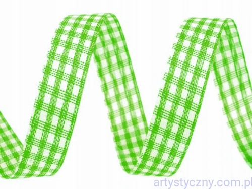 Biało-Zielona Tasiemka Wstążka w Kratkę 12mm - 5 metrów