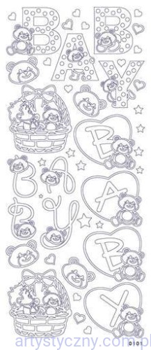 Naklejki Srebrne Baby - Misie Serduszka Napisy Koszyki 0101