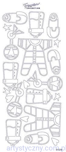 Naklejki Srebrne Baby - Ubranka Agrafki Grzechotki Butelki 0529