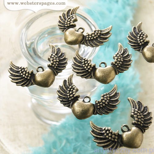 CH142 Metalowa Zawieszka Wisiorek Charms - Serce ze skrzydłami - Heart & Wings