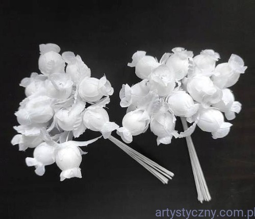 Róże różyczki z listkami na druciku 12szt - Białe