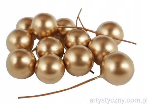 Perełki na druciku jarzębina jagody 12szt - Złote