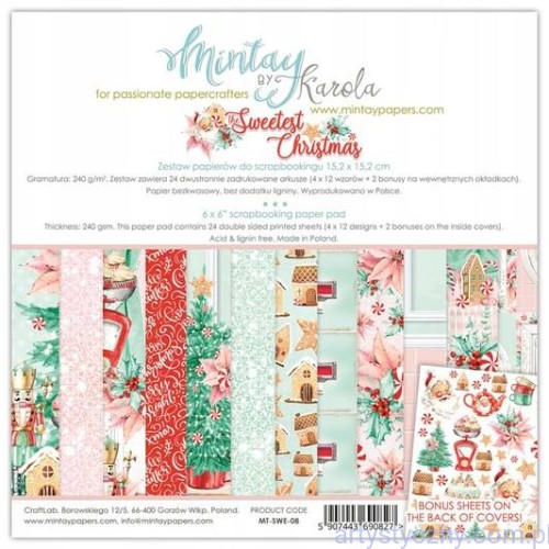 Zestaw papierów do scrapbookingu 15x15cm - Mintay - The Sweetest Christmas - 12ark MT-SWE-08