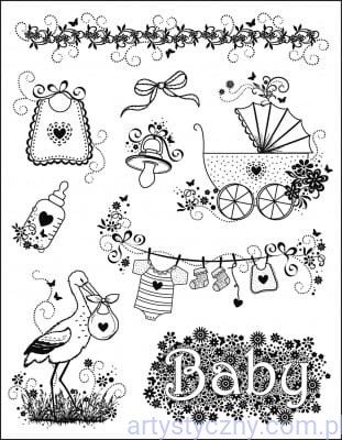 Stemple Akrylowe Viva Decor - Birth - Bocian Butelka Pranie 039