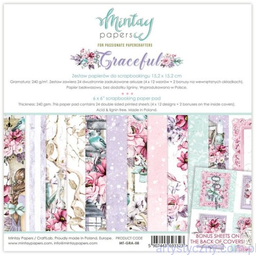 MT-GRA-08 Zestaw papierów 15x15cm - Mintay - Graceful - 12ark