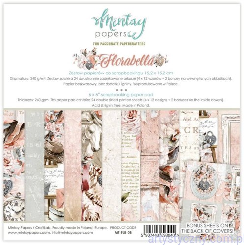 MT-FLB-08 Zestaw papierów do scrapbookingu Mintay - Florabella - 15x15cm