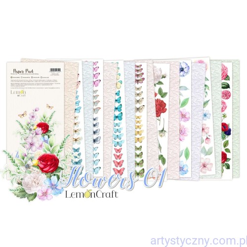 Zestaw Kwiaty Motyle do wycinania 8ark - Flowers 01 - Lemoncraft LEM-FLOWERS01