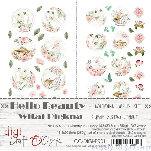 Zestaw etykiet 2szt do wycięcia - Hello Beauty - Zestaw Ślubny - Craft o'Clock CC-DIGI-PR01