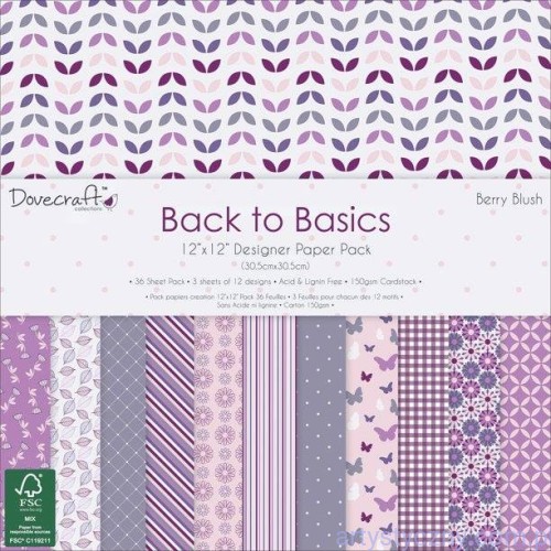 Zestaw papierów - Back to Basics Berry Blush - 30x30cm - 12 ark DCPAP028