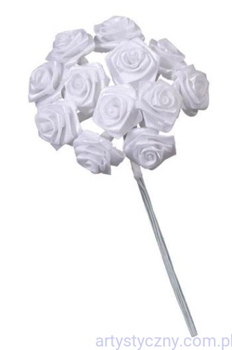 Satynowe Różyczki 12szt na druciku - Dior Rose White - Białe