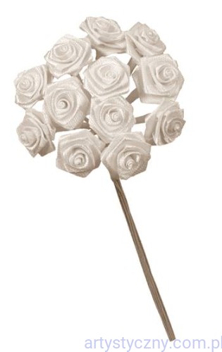 Satynowe Różyczki 12szt na druciku - Dior Rose Off White - Ecru