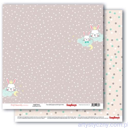 Papier do Scrapbookingu, First Moments, Snuggle Bunnies Kropki Zajączki Gwiazdki 30x30cm SCB220611101