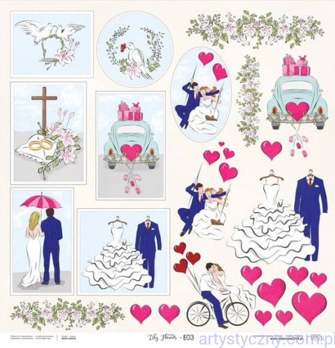 Lily Flower - Ślub - Arkusz dodatków do wycięcia 30x30cm - Laserowe LOVE