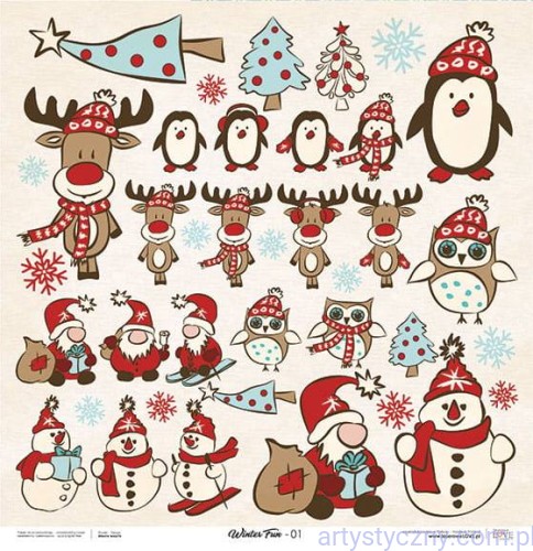Winter Fun 01 - Arkusz dodatków do wycięcia 30x30cm - Laserowe LOVE