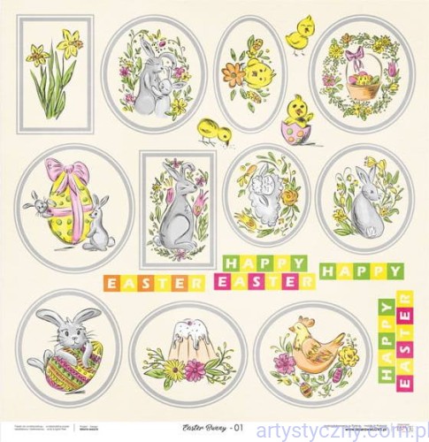 Easter Bunny 01 - Arkusz dodatków do wycięcia 30x30cm - Laserowe LOVE LAP17K10 - 01