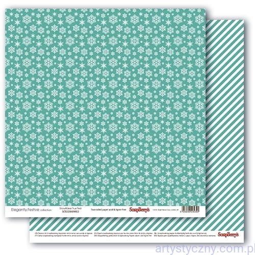 Papier do Scrapbookingu Śnieżynki - Elegantly Festive, Snowflakes True Teal - 30x30сm SCB220609802