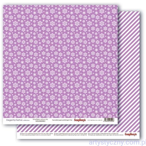 Papier do Scrapbookingu Fioletowe Śnieżynki - Elegantly Festive, Snowflakes Lustrous Lilac - 30x30сm SCB220609803