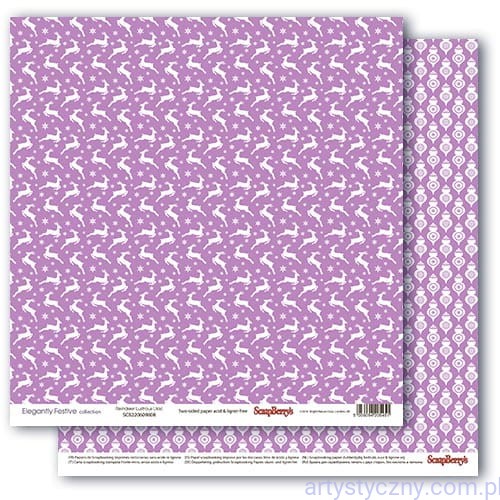 Papier do Scrapbookingu - Renifery - Elegantly Festive, Reindeer Lustrous Lilac - 30x30сm SCB220609808