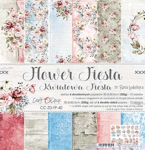 Zestaw Papierów Craft o'Clock - Flower Fiesta - 30x30cm CC-ZD-FF-40