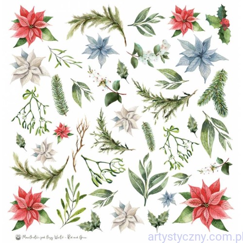 Papier P13 Cosy Winter - Red and Green 30x30cm - dodatki do wycinania P13-MIS-17-1