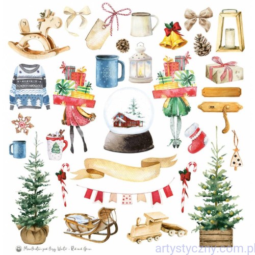 Papier P13 Cosy Winter - Red and Green 30x30cm - dodatki do wycinania P13-MIS-17-3